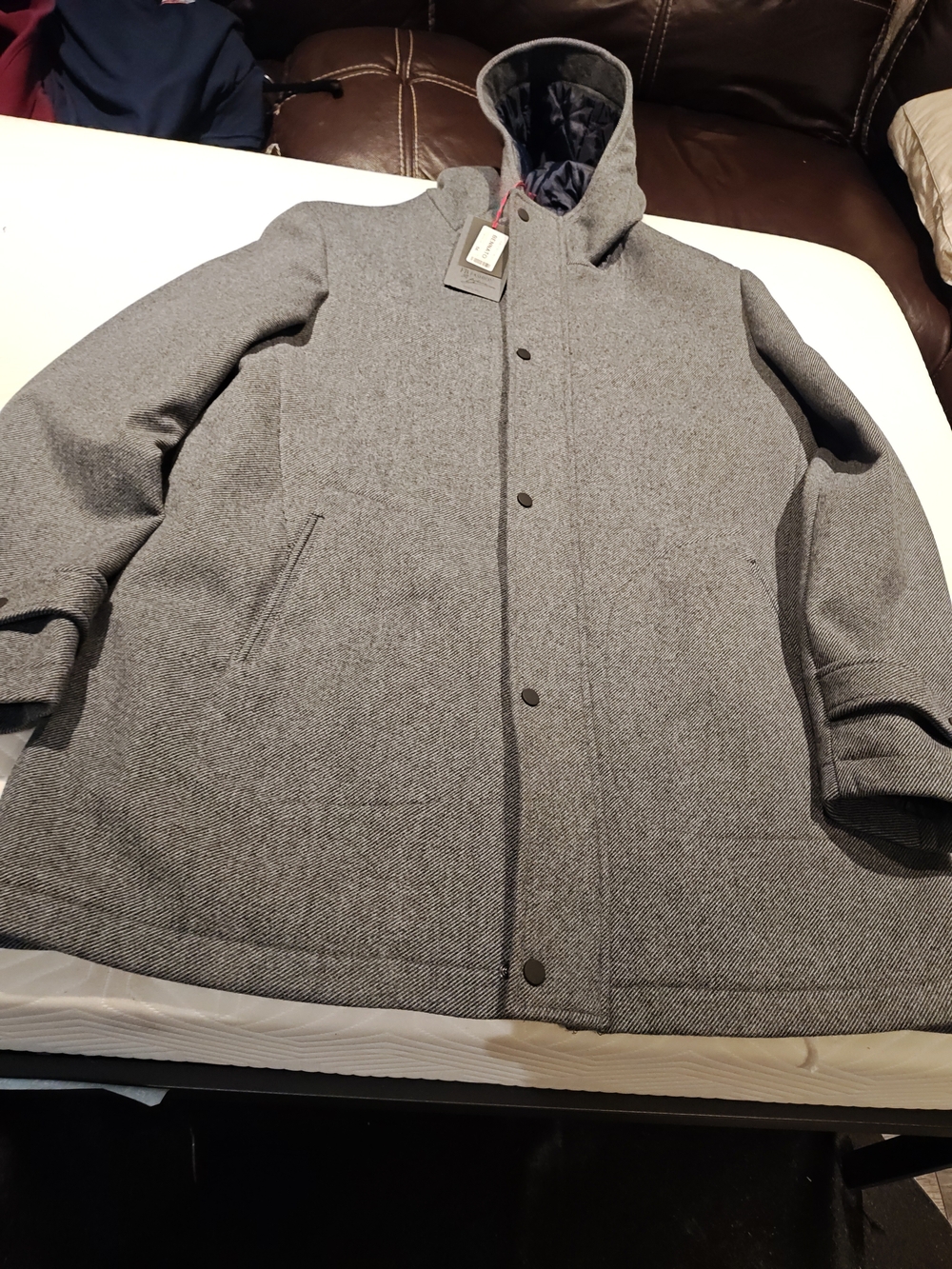Men's Hooded Grey Wool-Blend Trench Coat 46